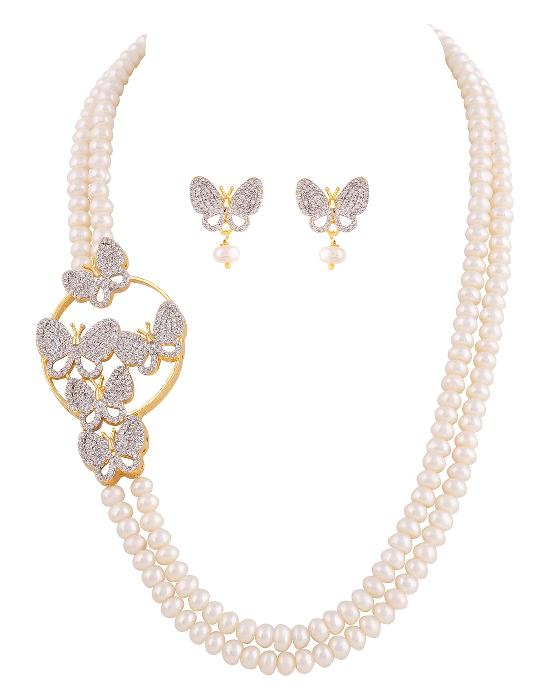 GenericNatural Fresh Water Pearls Peacock Design Side Piece Necklace Set For Women Girls