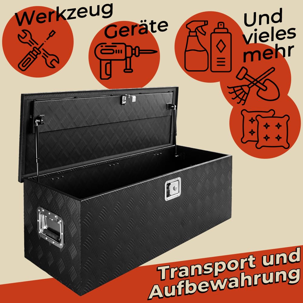 Trucky Caja de Barra de Tiro Negro Caja de Herramientas Caja de Camión Caja de Aluminio Caja de Remolque con Tapa Bloqueable Caja de Transporte D160