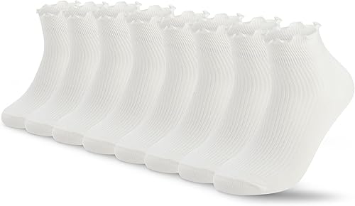 8 pares de calcetines con volantes para mujer, calcetines con volantes para niñas y mujeres, color liso, borde de lechuga, cómodos, transpirables,
