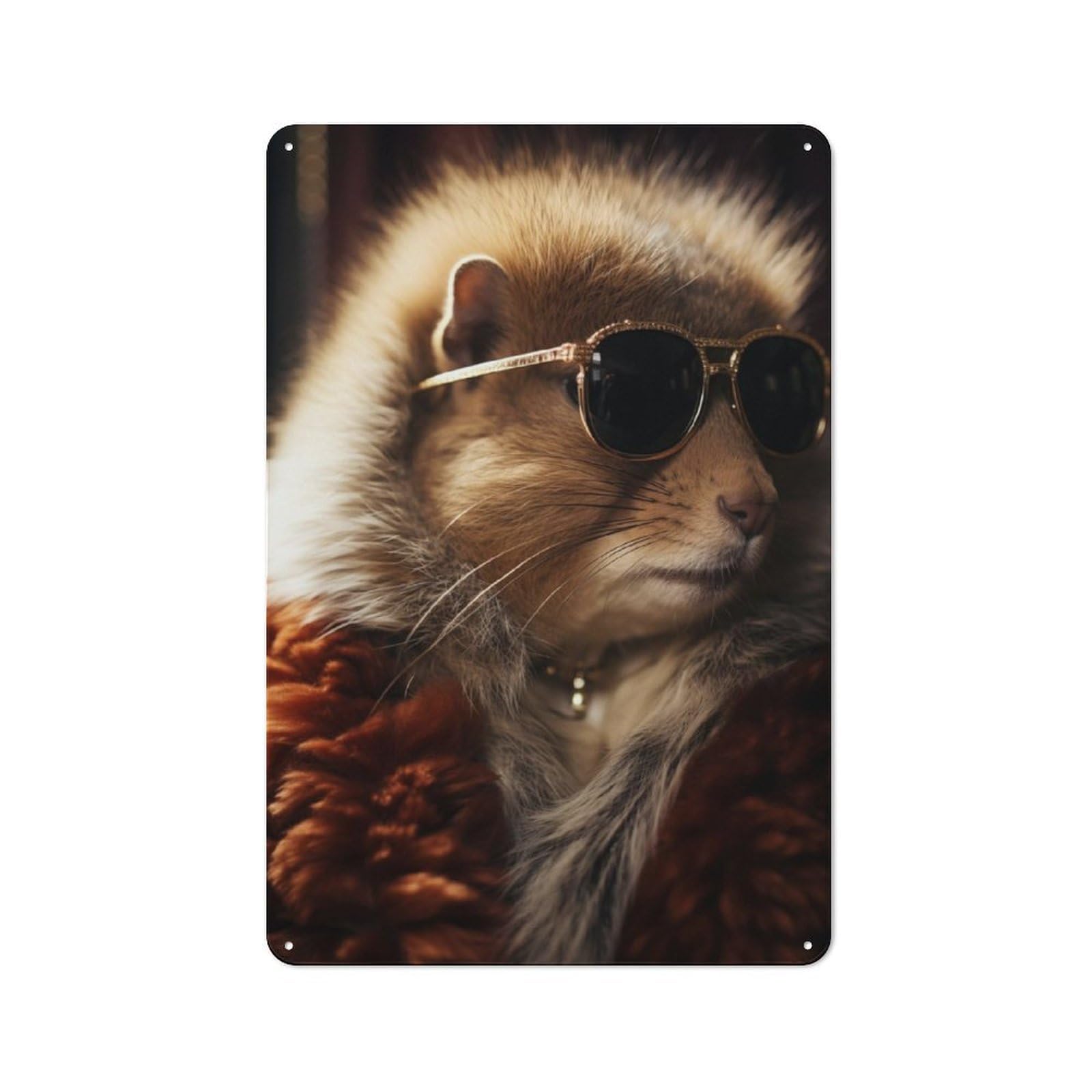 Junmoney Rich Hamster With Glasses Rustic Metal Plaque 30X20cm For Studio Or Craft Room, Housewarming Present For People Styling Studio And Craft Room