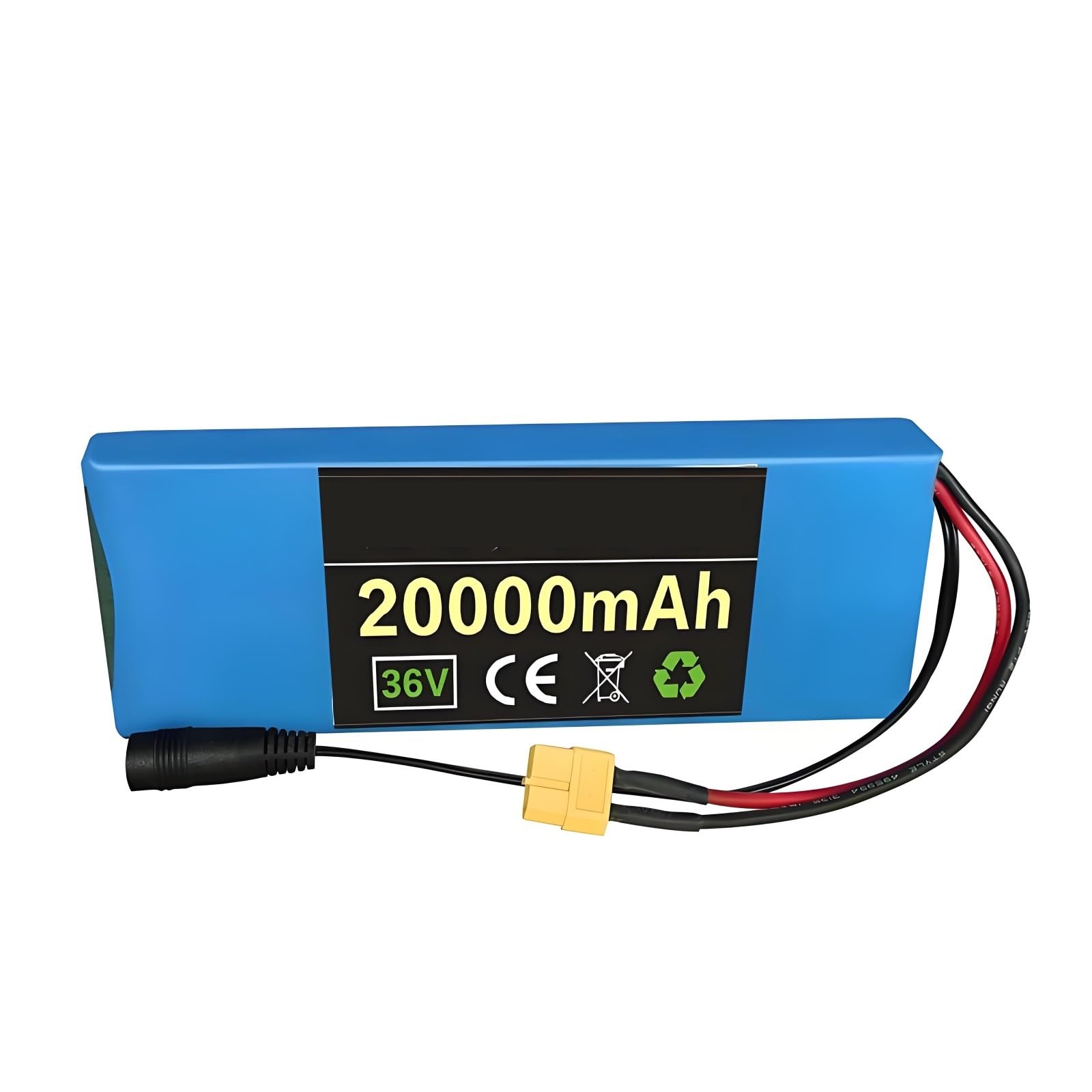 Batería de Litio 18650 de 36V y 20Ah, 10S1P, con BMS Integrado de 20A, Conector XT60+CC: batería Recargable for Patinete eléctrico y Bicicleta eléctrica, Carga CC/CV, compacta, 190×66×20mm