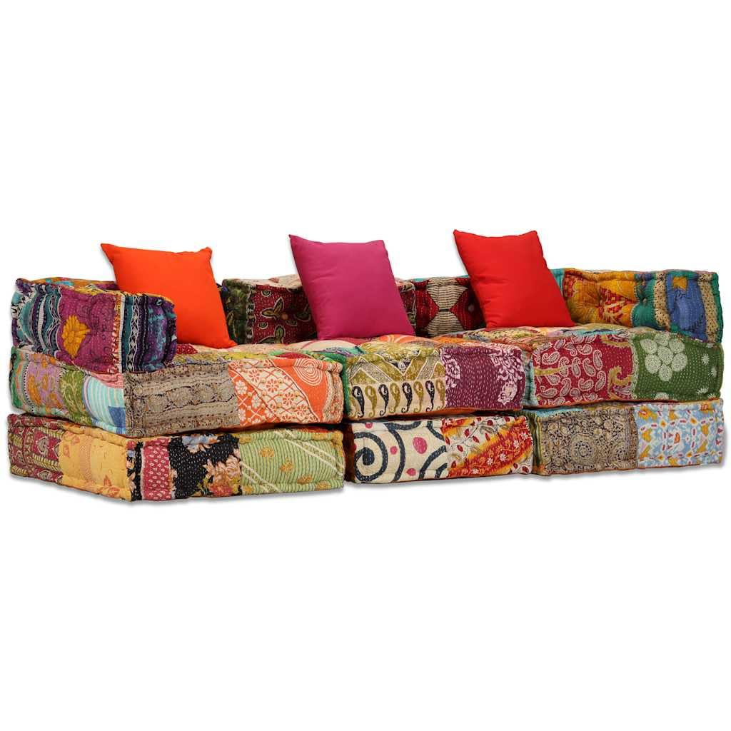 vidaXL Puf Modular de 3 plazas de Tela Patchwork