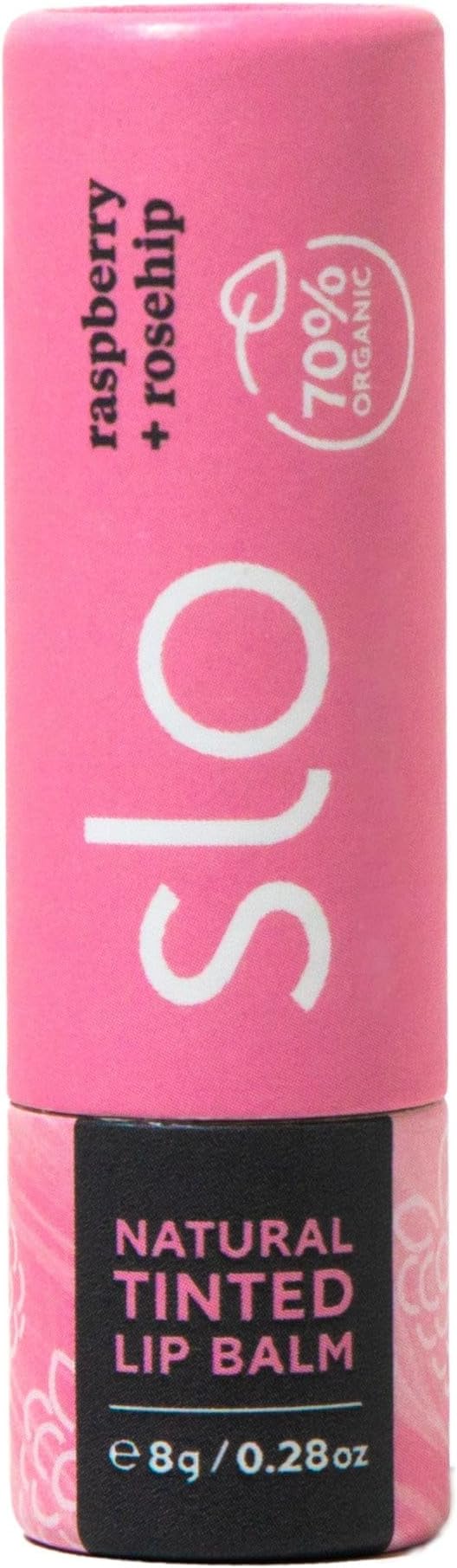 Slo | Natural Lip Balm - All Natural Ingredients, Vegan & Cruelty Free, Hydrating & Soothing, Plastic Free, Paper Packaging | Raspberry + Rosehip, 0.28oz