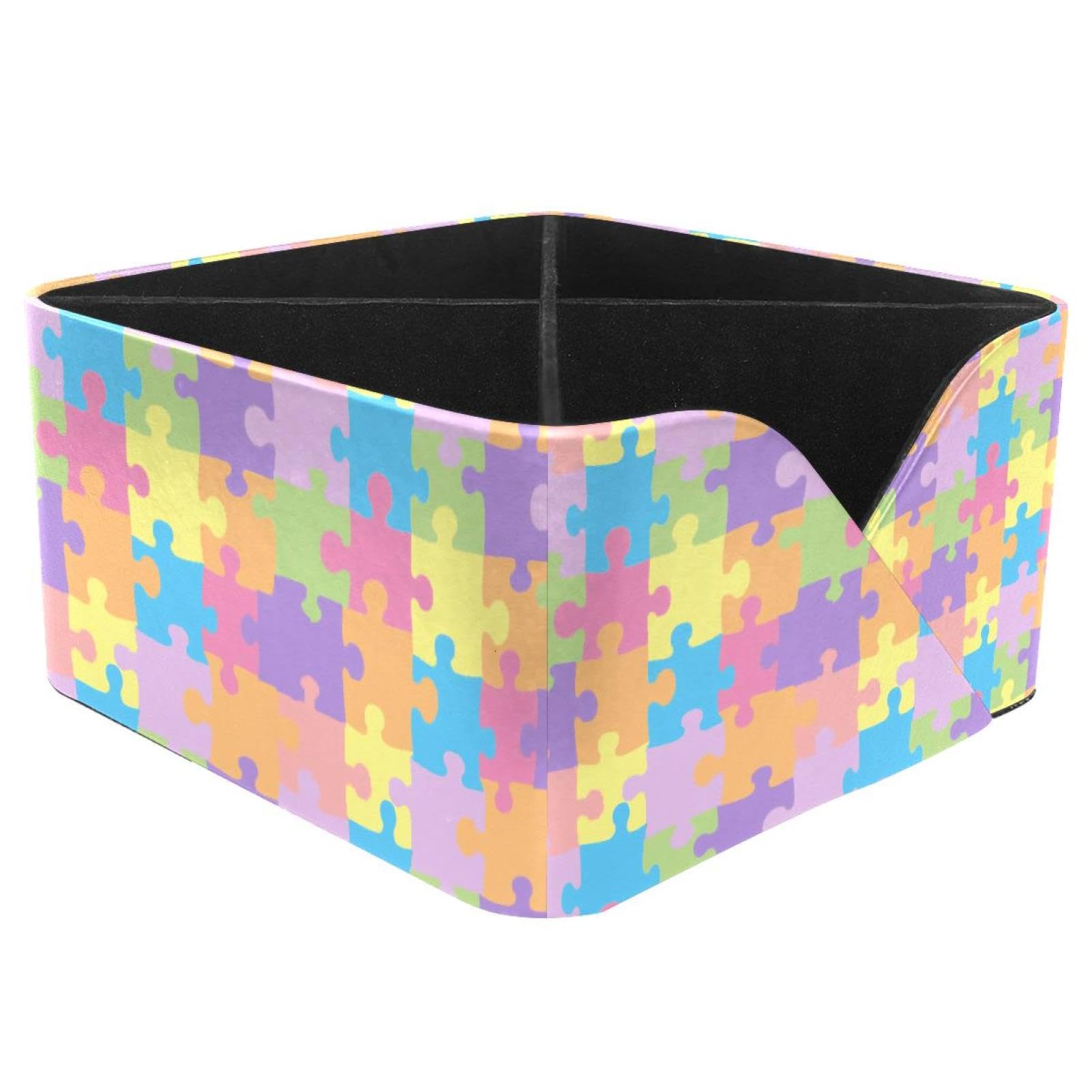 KengjuTesu Colorful Puzzle Desktop Organizer Pen Holder, Rectangular Pencil Cup for Office, Study and Makeup Stations