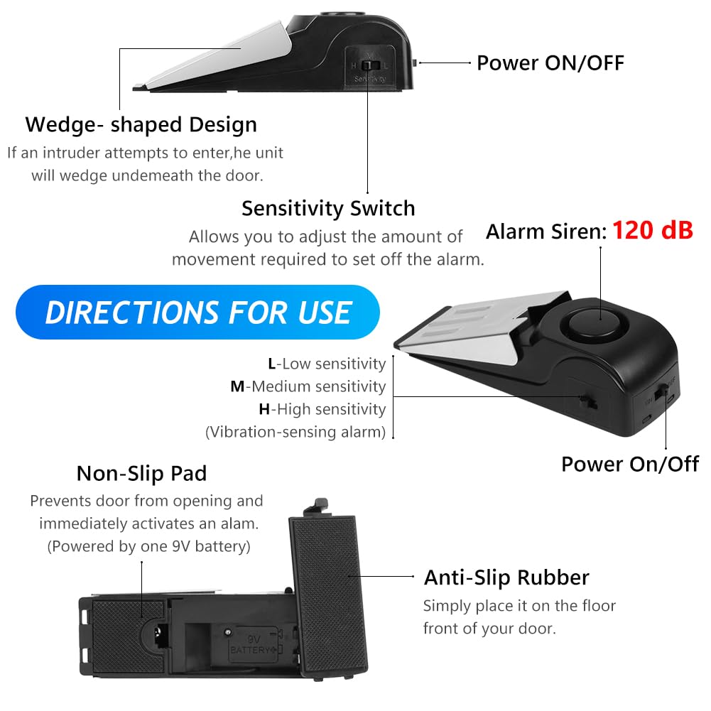 Flintronic Stoper do drzwi, 2 sztuki, stoper do drzwi, alarm antywłamaniowy, 120 dB, regulowana podwójna ochrona, urządzenie zabezpieczające do domu, hotelu i w podróży (baterie nie wchodzą w zakres