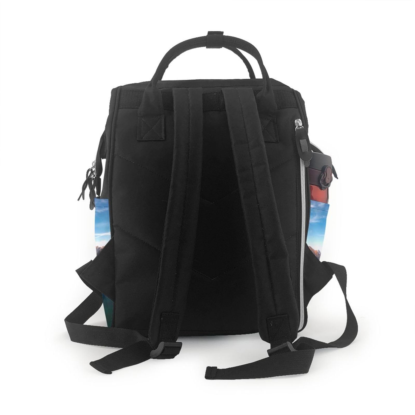 PEIXEN Mumientasche, Motiv: Berge umgeben den See, große Kapazität, Wickeltasche, multifunktionaler Reiserucksack für Damen, Schwarz, Einheitsgröße