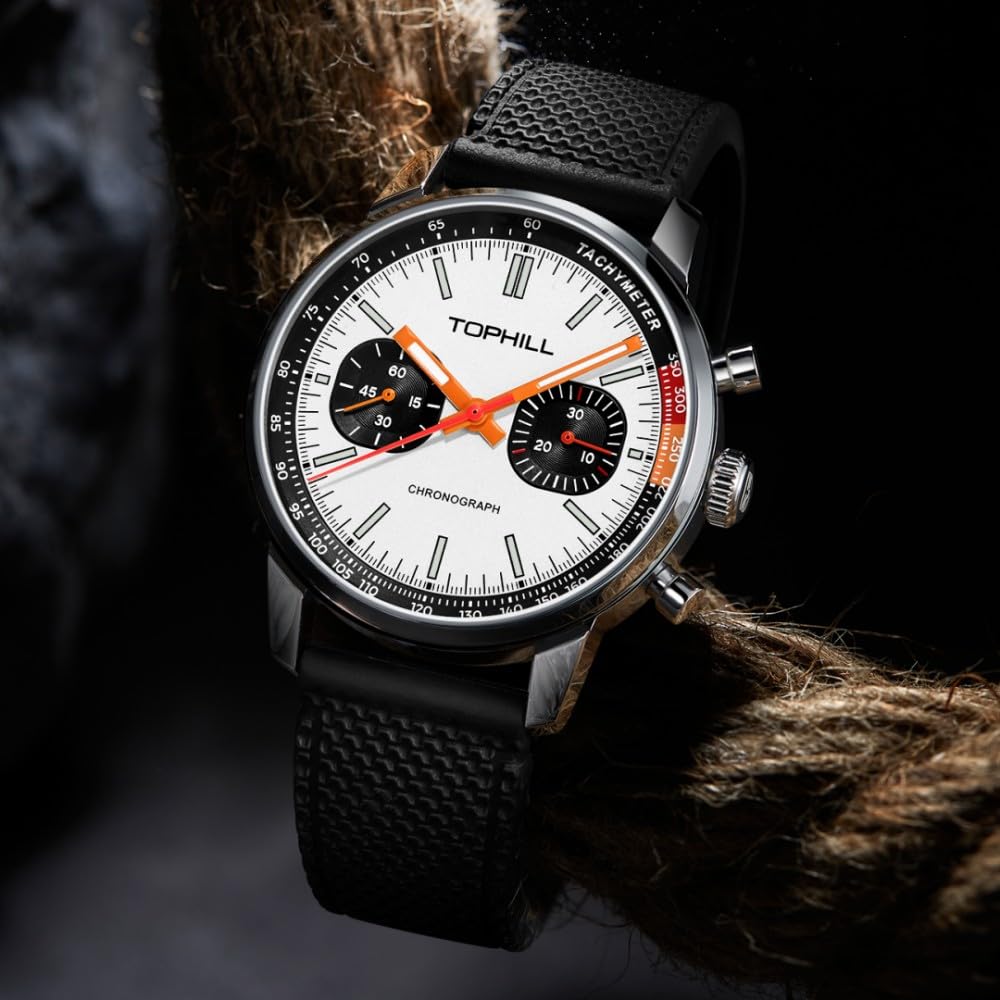 TOPHILL Orologi da uomo 40mm Cronografo Seagull 1963 Originale ST1901 Movimento Piloti Cronografo da corsa da uomo Cronografo meccanico a carica manuale con vetro zaffiro da polso luminoso per piloti