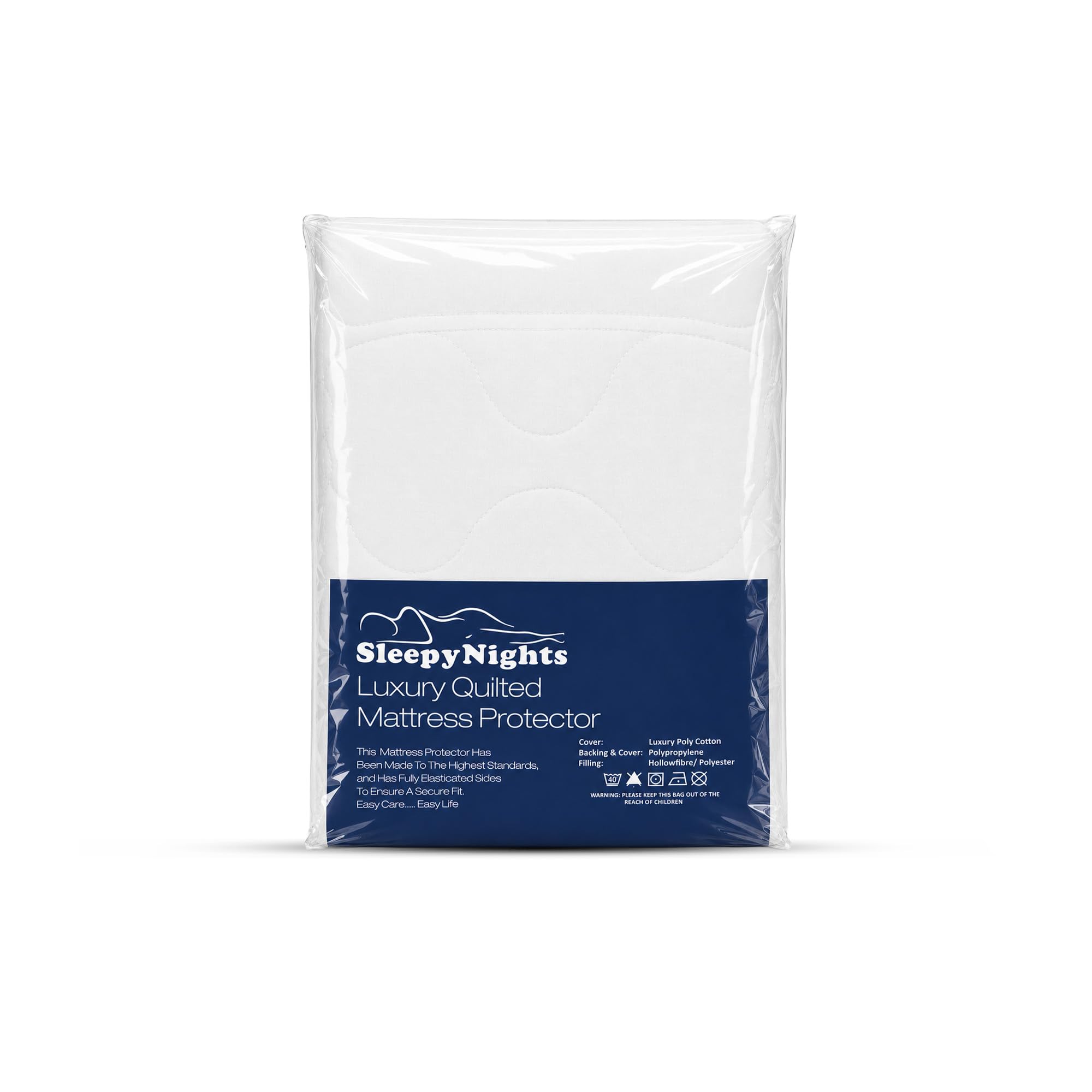 SleepyNights Quilted Mattress Protector Super King 180 x 190 cm, Padded Polycotton Fitted Mattress Cover with Skirt, Non Allergenic Hollowfibre, Machine Washable Bed Protector