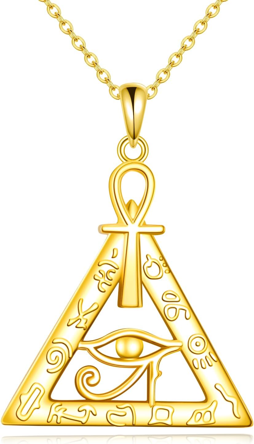 YFNAnkh Necklace Sterling Silver Eye of Horus Pendant Necklace Gold Plated Egyptian Jewellery For Women Men Egypt Gifts