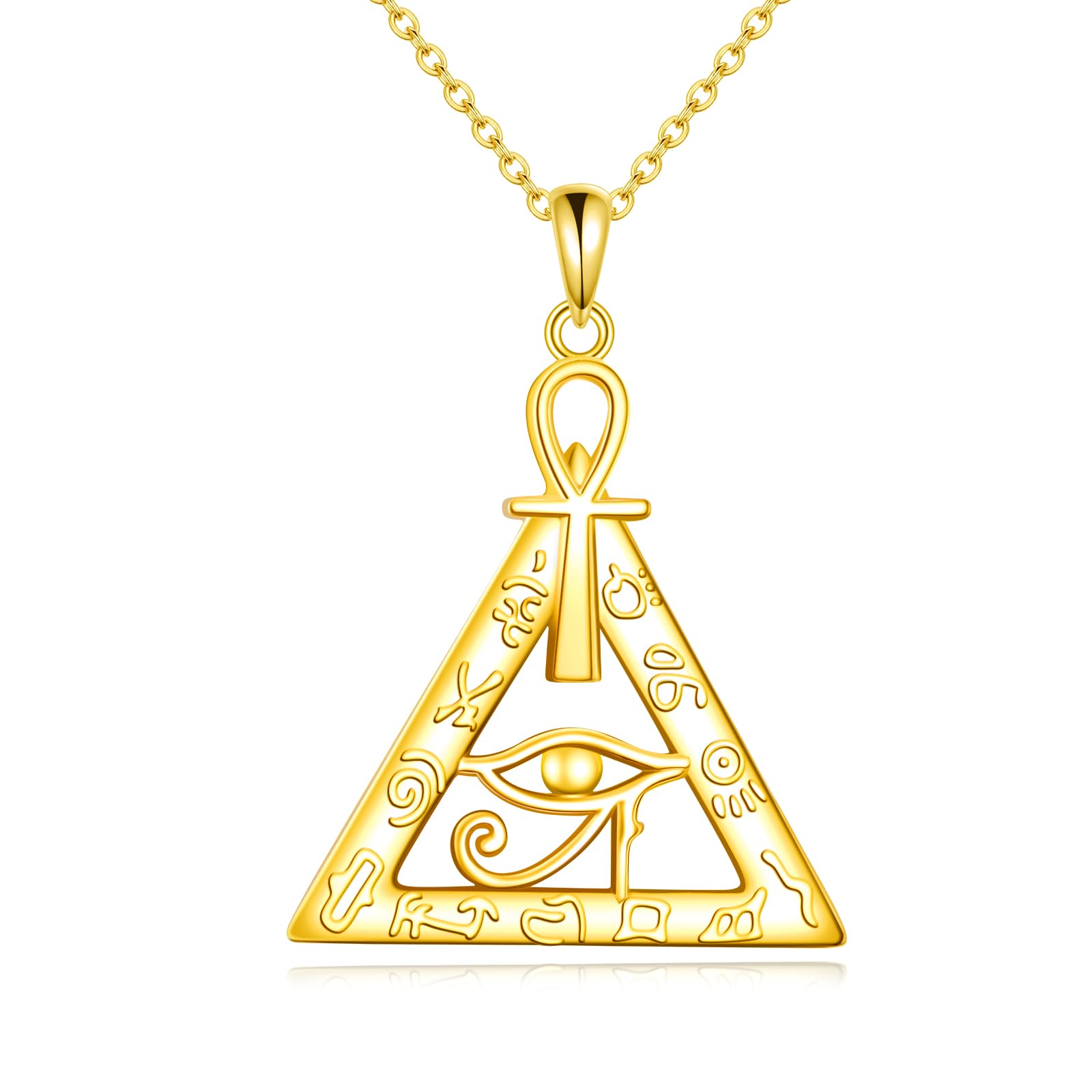 YFNAnkh Necklace Sterling Silver Eye of Horus Pendant Necklace Gold Plated Egyptian Jewellery For Women Men Egypt Gifts