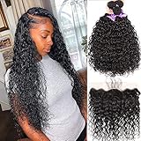 Water wave Bundles with Frontal Water Curly Brazilian Remy Human Hair Extensions 10a Grade Free Part...