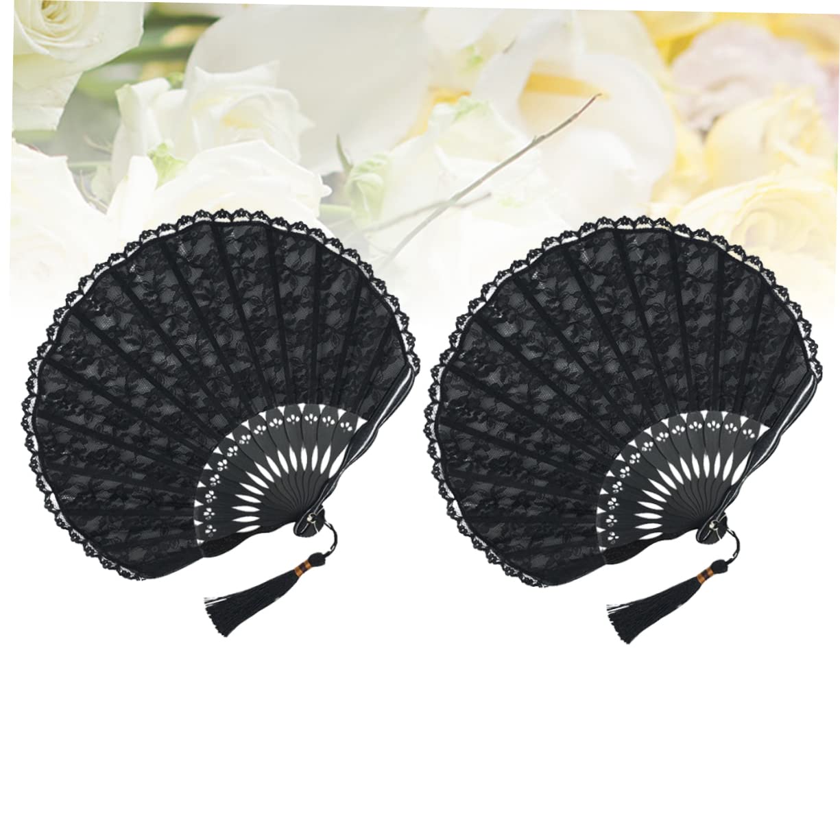 STOBAZA 6stücke Handgefertigte Fächer Im Retro Japanischen Stil Elegante Klappfächer Mit Spitzenverzierungen Partygeschenke Für Frauen Und Damen Schwarze Oberfläche Mit Spitzen