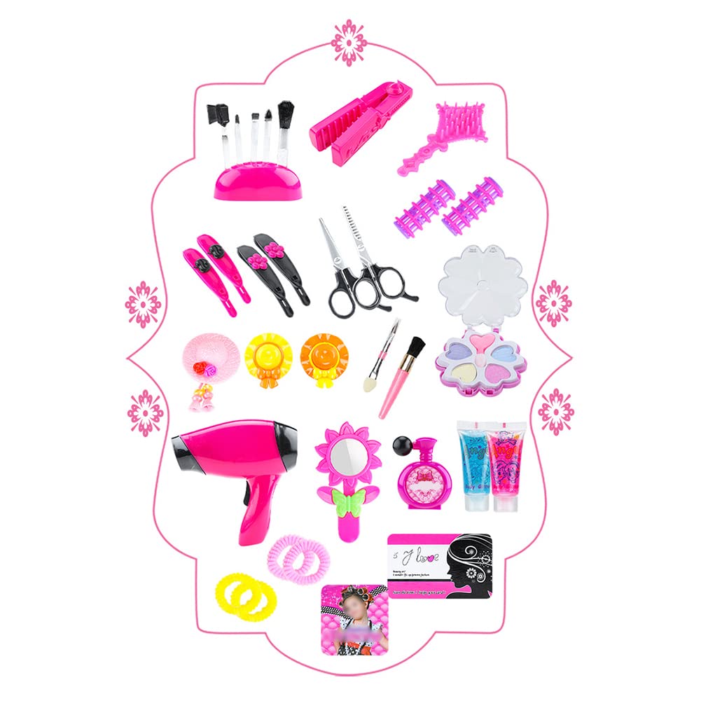 35Pcs Maquillage Coiffure Poupée Jouet, Tete à Coiffer Et Maquiller Enfant Pretend Playset, Enfants Semblant Jeu De Rôle Jeu De Jeu Poupée Coiffure Tête Jouet avec Sèche-Cheveux