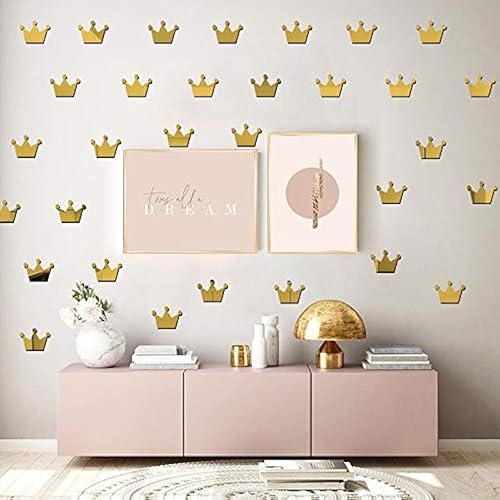 Miniatura 1 de 20 calcomanías de pared de espejo de corona, decoración de princesa para habitación de bebé, calcomanías de corona dorada (material acrílico)