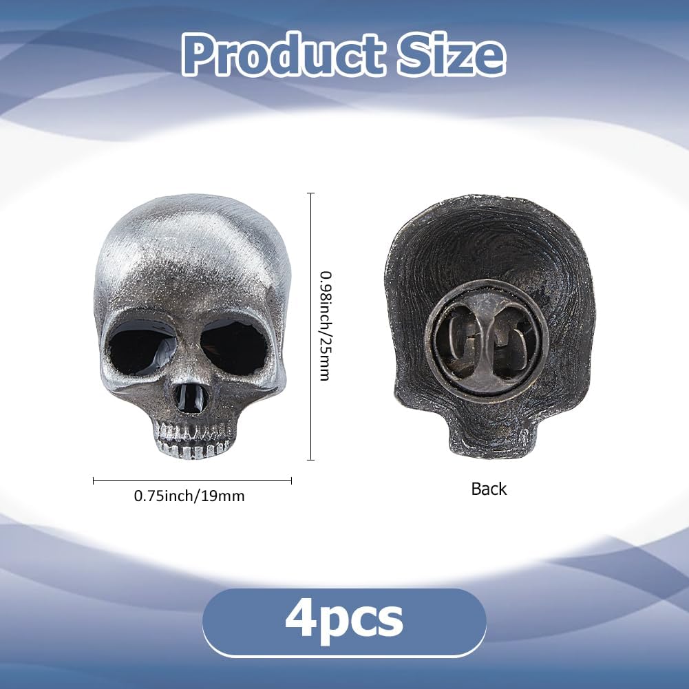 SUPERFINDINGS 4Pcs Gothic Skull Brooch Punk Antique Silver Skull Brooch Pins Punk Style Skeleton Head Breastpin Alloy Skull Pins Halloween Skull Badge Pin for Cloths Bags Hats - Image 2