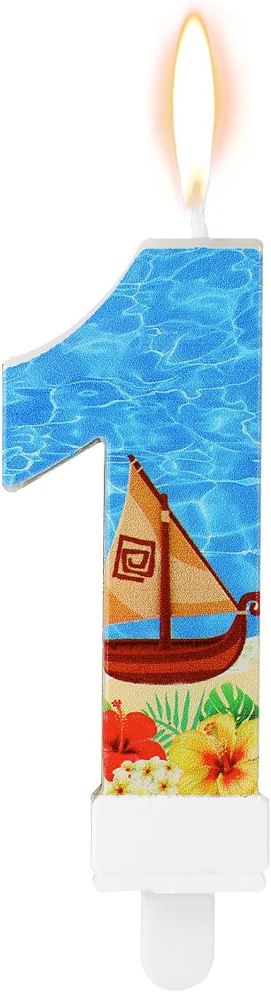 Birthday Number Candle, Beach Theme Birthday Party Candle Sailing Boat Birthday Party Decoration Paraffin Blue Sea Number Candles for Cake Topper for Wedding Summer Party (Number 1)