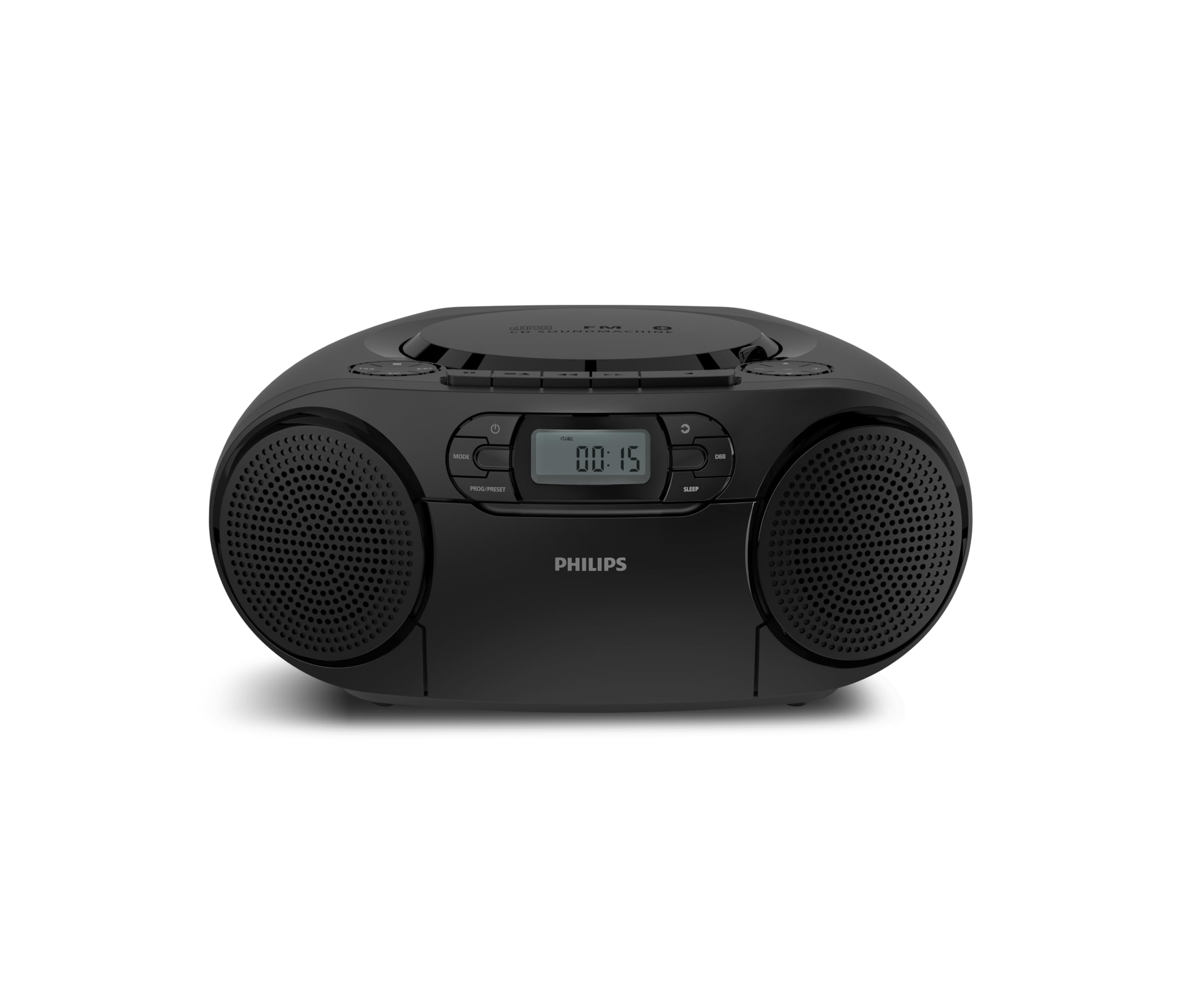 Philips TAZ2200 CD Soundmachine portatile CD e cassette, Radio FM, Bluetooth 6.0, Riproduzione USB, Ingresso audio, Boost bassi dinamici, Altoparlanti stereo 6W, CA/Batteria, Maniglia – Argento