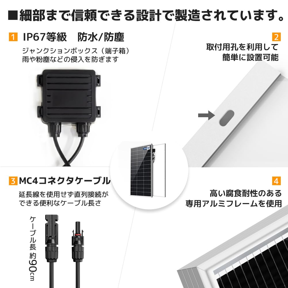 LVYUAN 200W 太陽光パネル PERC 単結晶 IEC/TUV認証