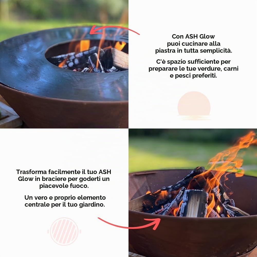 Plancha in Acciaio Corten - Barbecue da Esterno - Caminetto da Giardino - Ripostiglio per Legna - Aspetto Lussuoso