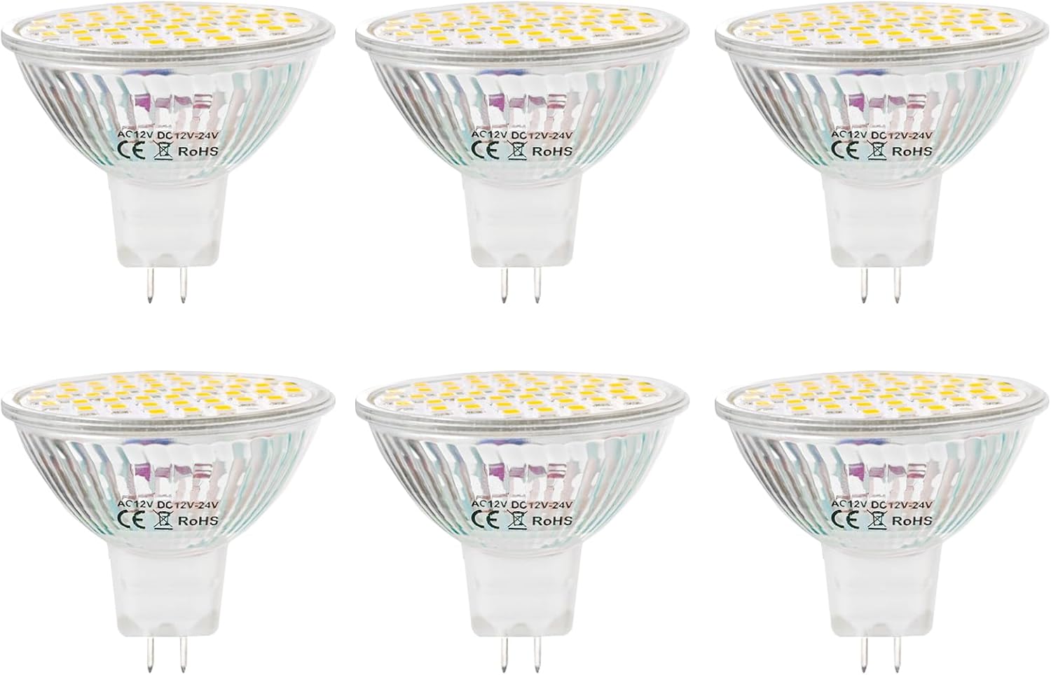 MR16 GU5.3 48-3528SMD 3W AC12V DC12V-24V LED Light Bulbs Non-Dimmable 40W Halogen Spotlight Replacement High Brightness Energy Saving for Recessed Track Lighting Cool White Pack of 6