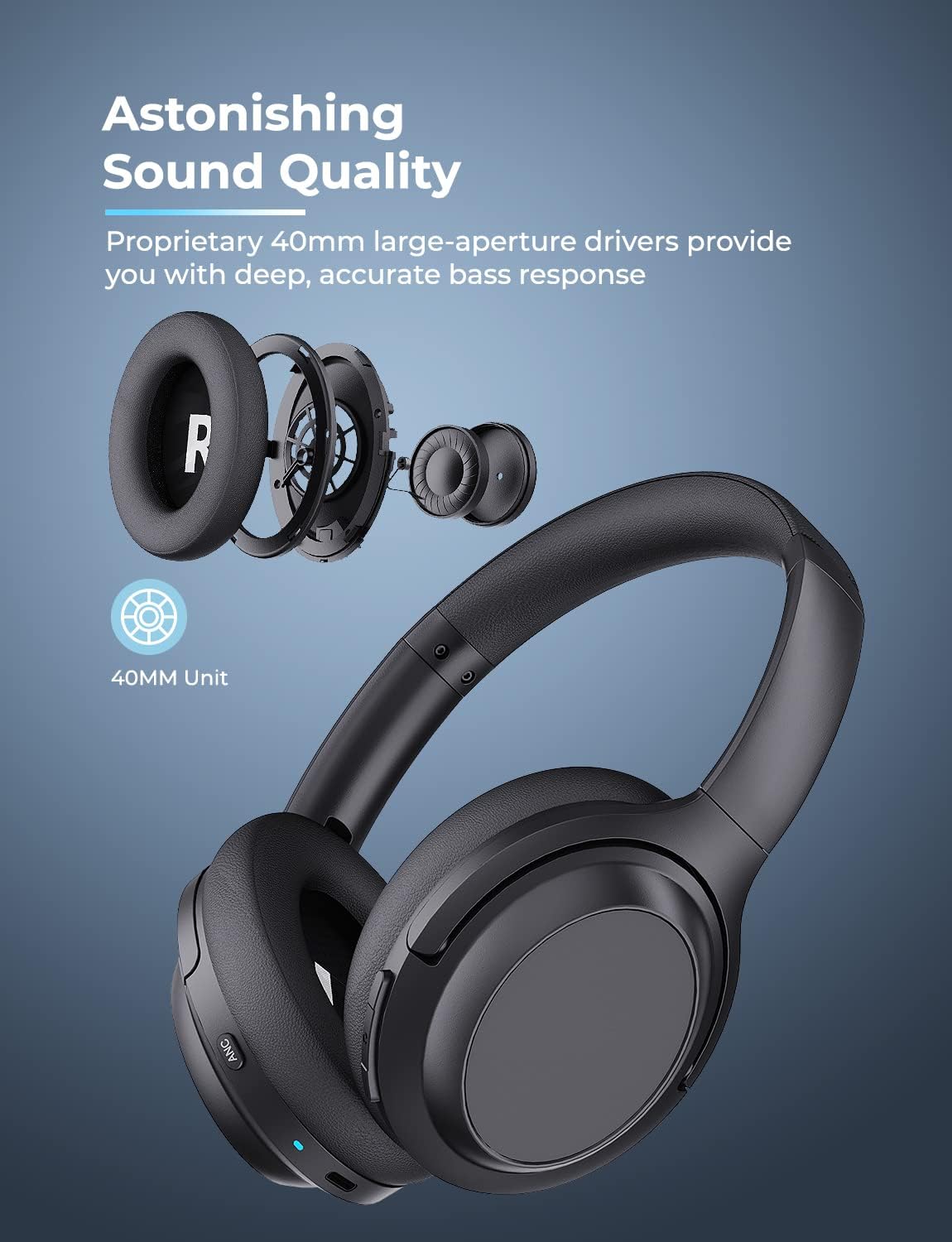 HONSENN Active Noise Cancelling Headphones with Ultra Long Range Lossless Bluetooth Headphones for Office, Travel, Gaming Easy to Switch Devices Works on PC, Notebook, Mobile