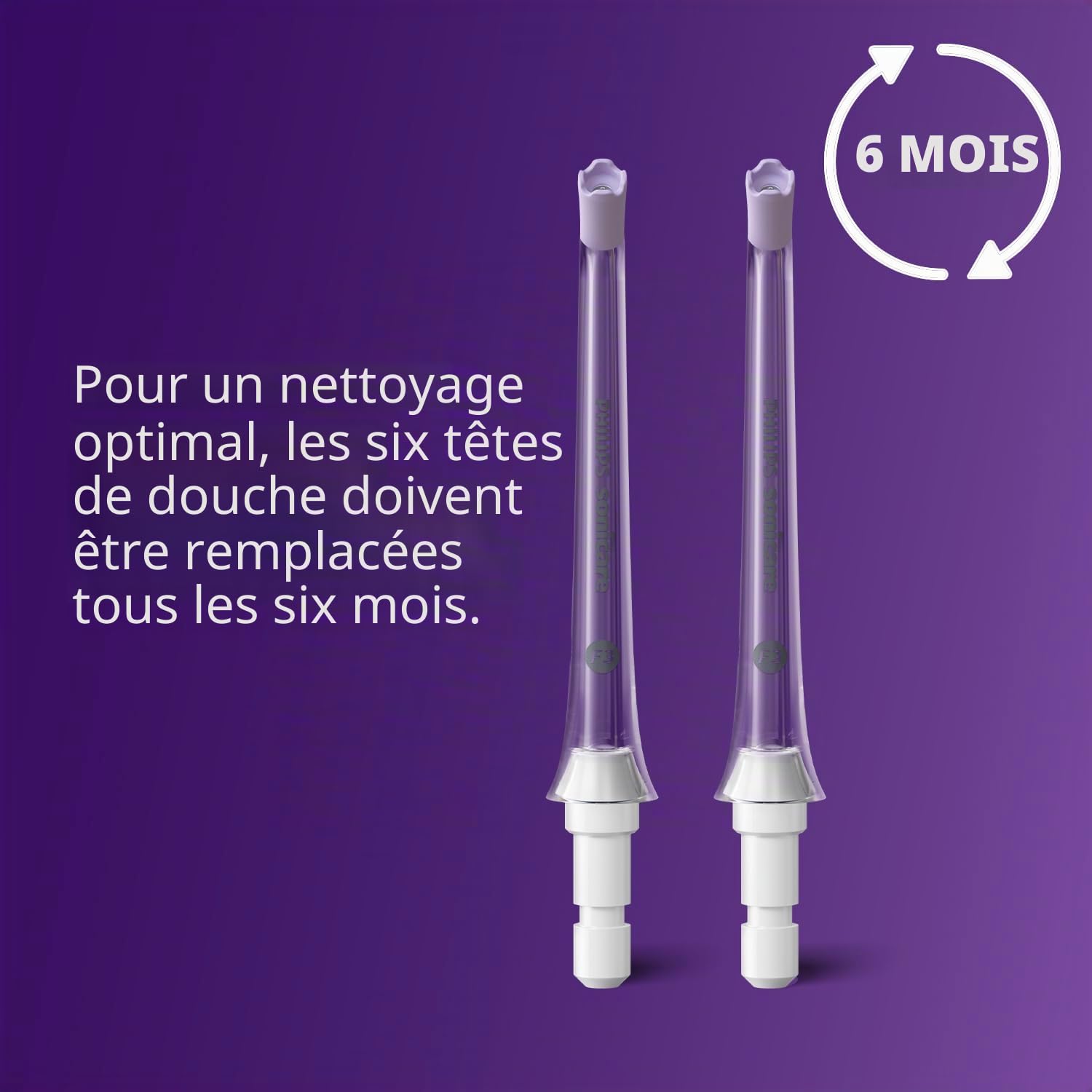 Lot de deux canules F3 Quad Stream de jet dentaire Philips Sonicare : accessoire pour jet dentaire compatible avec l'appareil sans fil Philips Sonicare Power Flosser (modèle HX3062/00)