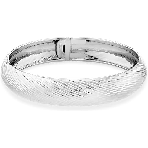 Miabella 925 Sterling Silver or 18Kt Yellow Gold Over Silver Italian Diamond-Cut Round Flexible Bangle Bracelet for Women 7.5 Inch Made in Italy