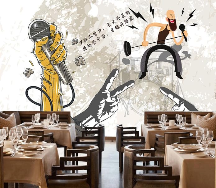 Parete di sfondo per microfono KTV dipinta a mano con giovani cantanti - 300 cm × 210 cm