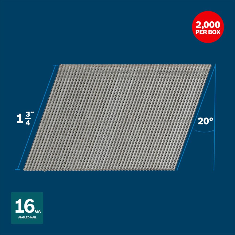 BOSCH GNH16G175GV 1-3/4 pulgadas. Clavos de acabado de 20 grados de 16 ga (2000 por caja)
