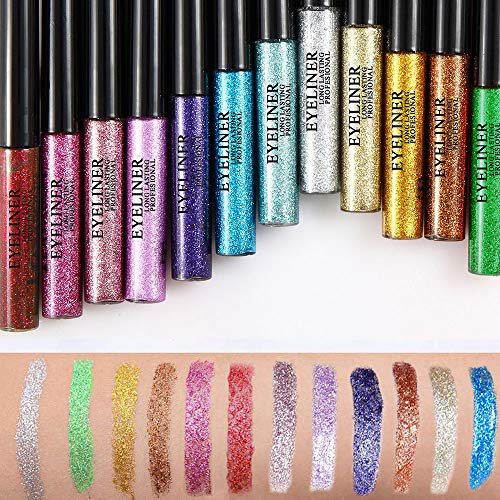 Glitter Liquid Eyeliner Hisight 12 Colors Waterproof Shimmer Metallic Colorful Eyeliners, High Pigmented Bright Silver Gold Green Eye Liner Pen Set (12 PCS) - Thumbnail 6