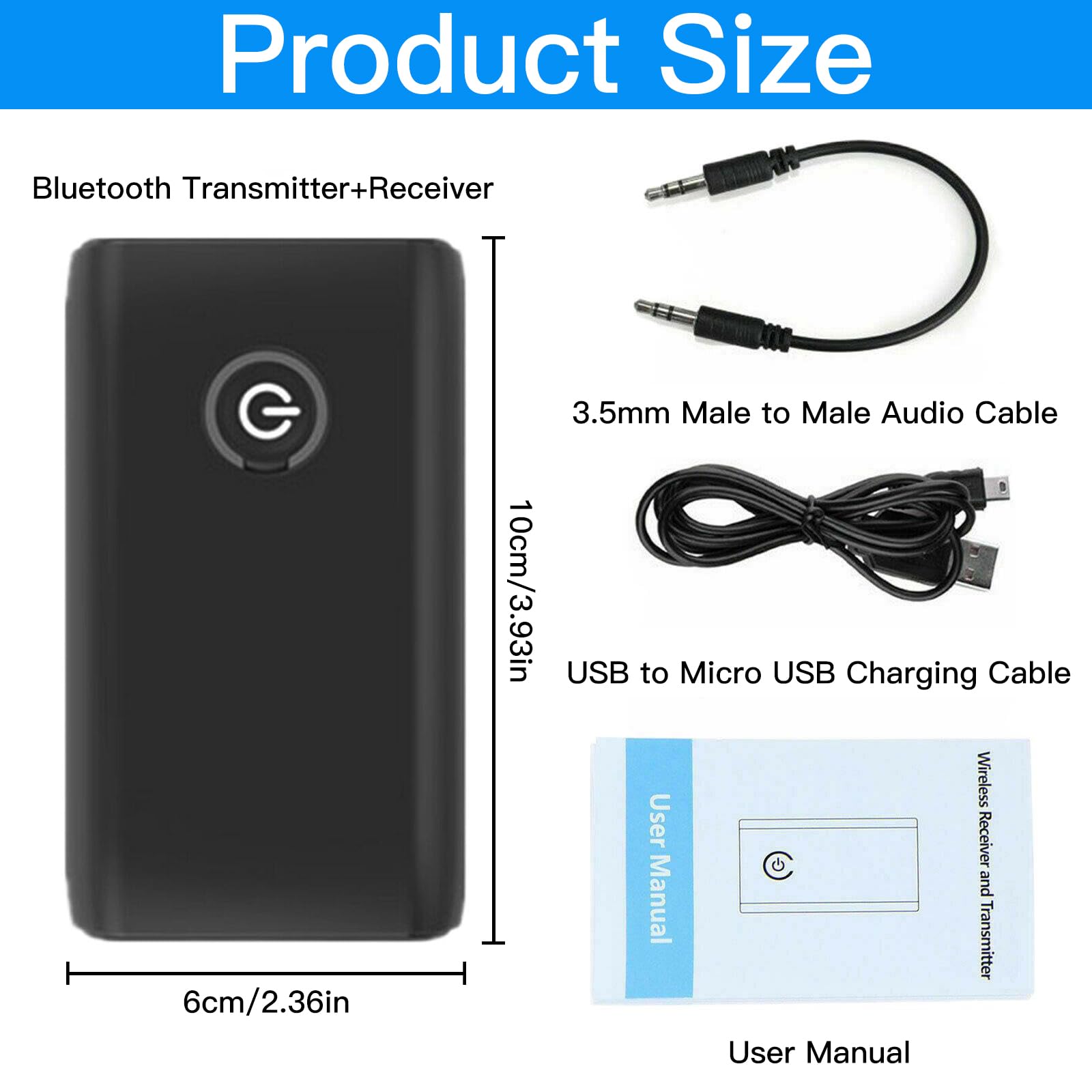Adattatore Bluetooth 5.0 Trasmettitore,3.5mm Jack Adattatore,2-in-1 Wireless Ricevitore Bluetooth,per PC/TV/impianto audio Cuffie MP3/MP4 Altoparlante HiFi Radio