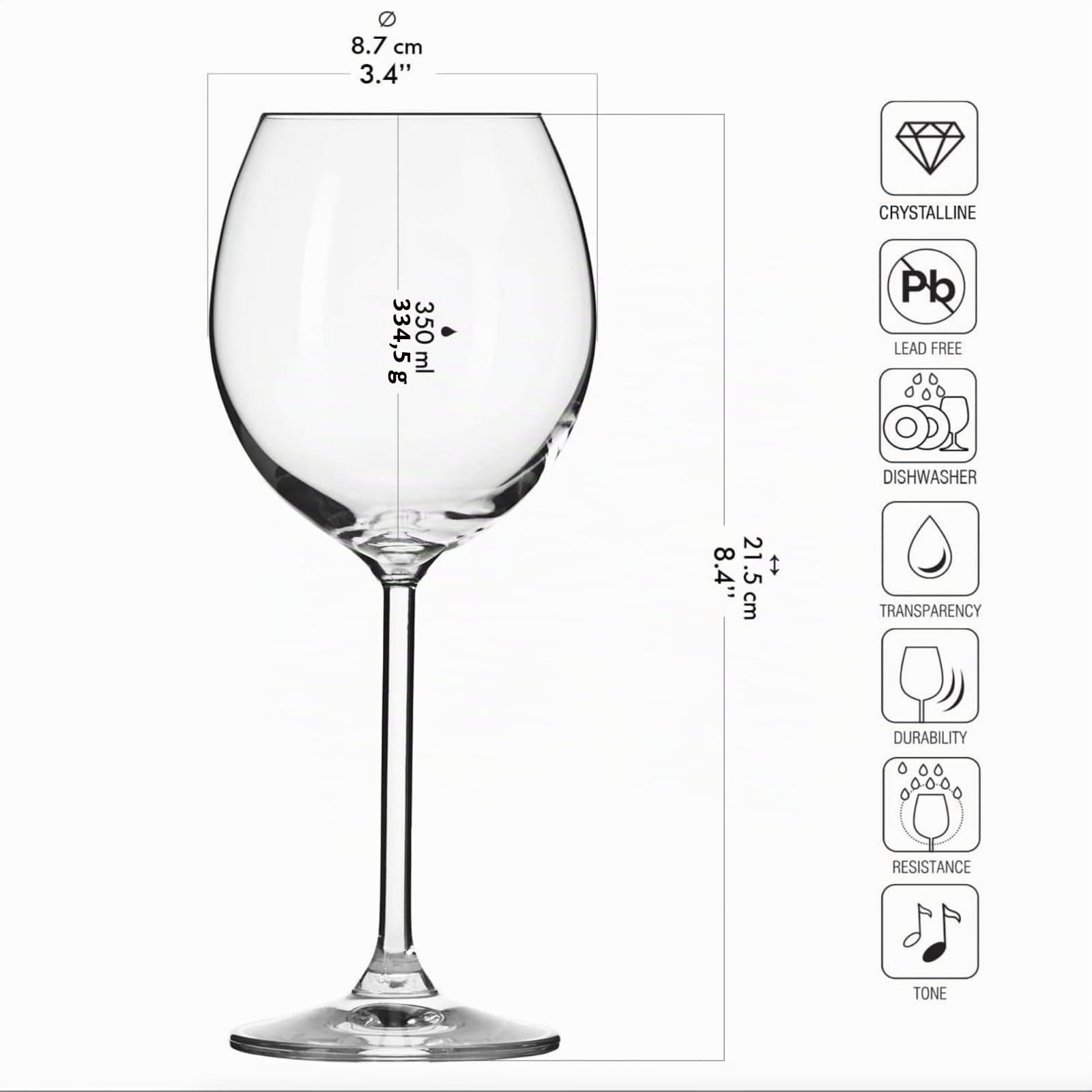 Krosno Copas de Vino Tinto Juego de 6, 380 ml, Colección Venezia | Vasos vino blanco, rosado, espumoso, cóctel, Cristal sin plomo, Apto para lavavajillas, Cristalería elegante, Idea de regalo