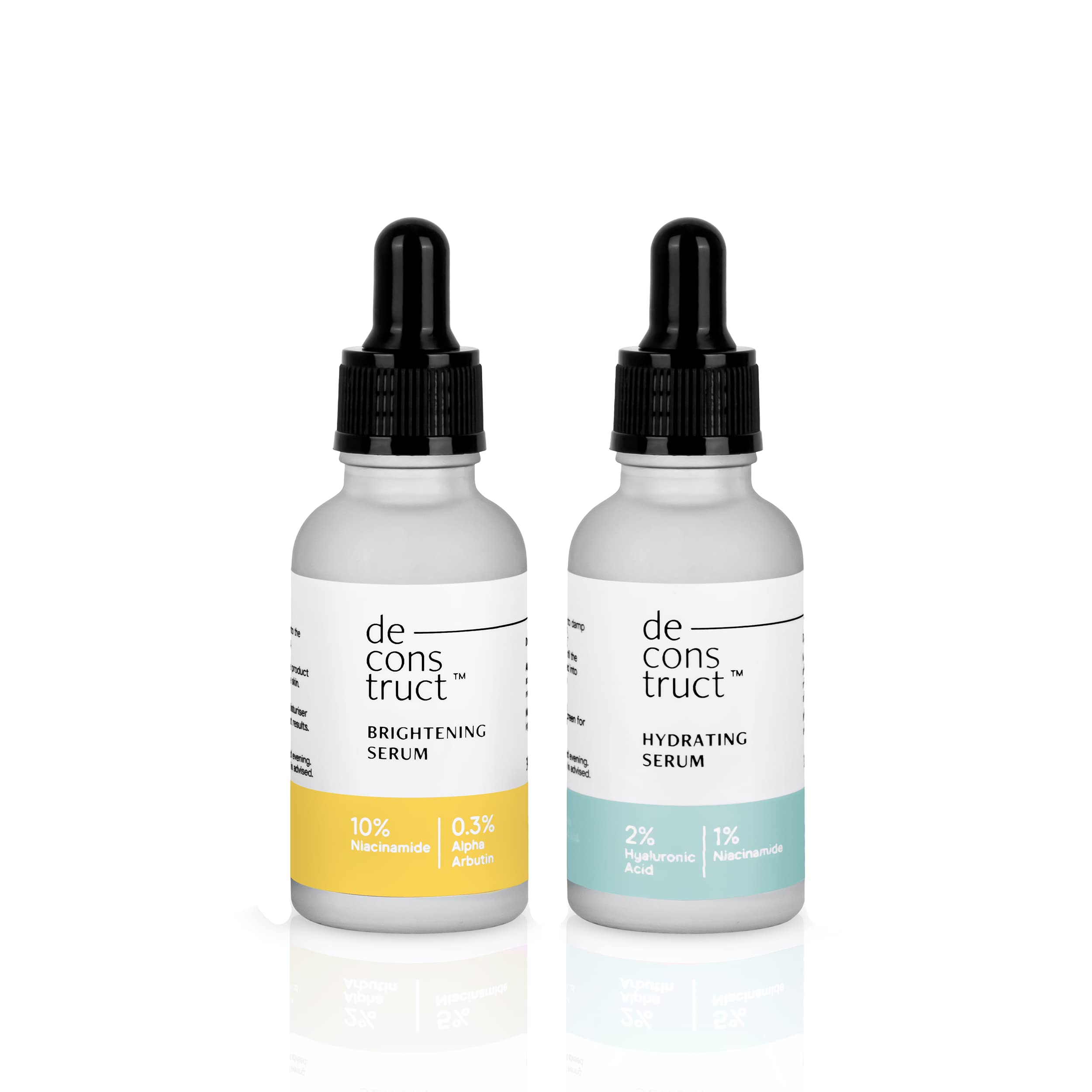 Deconstruct Daily Glow Combo | 10% Niacinamide & 0.3% Alpha Arbutin and 2% Hyaluronic Acid & 1% Niacinamide | For All Skin Types | 30ml each | Pack of 2