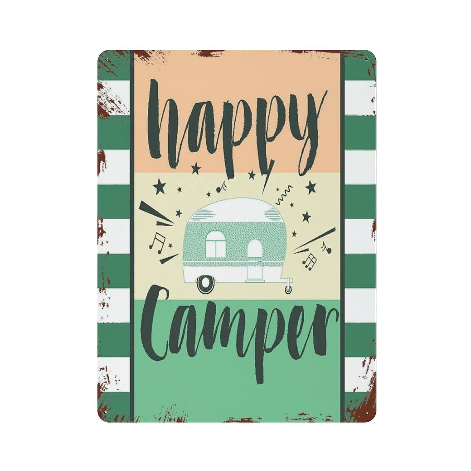 Metal Tin Sign Happy Camper Camping Outdoor Vintage Tin Poster Metal Sign Wall Decoration Country Kitchen Home Garage Decor 16"x12"