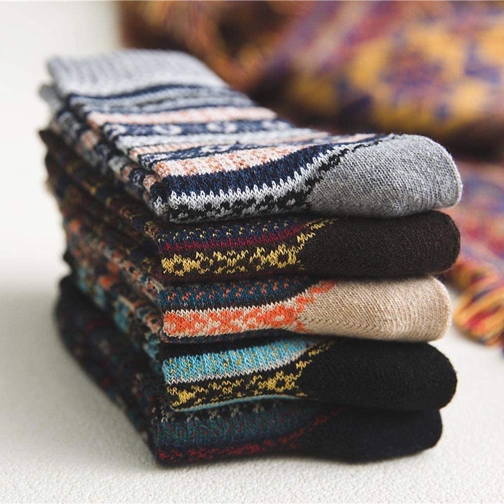 Calcetines Cómodos 5 Pares De Calcetines Estilo Vintage Para Mujeres Y Hombres, Nórdicos Punto Lana Gruesa Clásicos Cálidos Suaves Reforzada