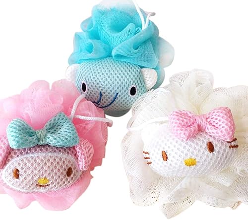 Esponja de lufa, paquete de 3 esponjas de ducha, cepillo de malla Luffa, regalo para niños y niñas de 2 a 14 años, juguete de baño para niños,