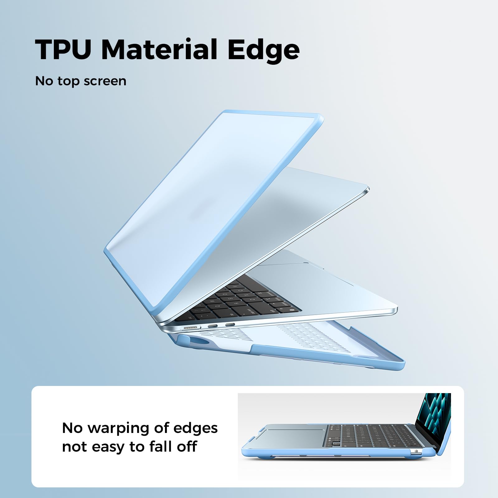 BlueSwan TPU Cover compatibile con MacBook Air 13,6 Pollici M4 M3 M2 2025 2024 2022 (A3240 A3113 A2681) Bordo Anti-collisione, Mac 13 Custodia Rigido Protettivo - (Bordo Blu) Celeste Opaco