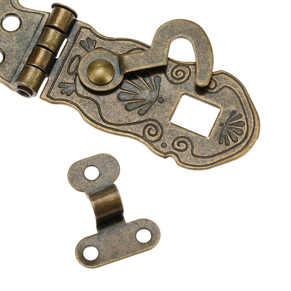 Tiazza 2Pcs Vintage Style Notebook Hasp 90 Degree Hardware Bronze Tone Metal Antique Latch Diary Jewelry Wood Box Catch Latch Hook Lock Hasp Decor - Image 4