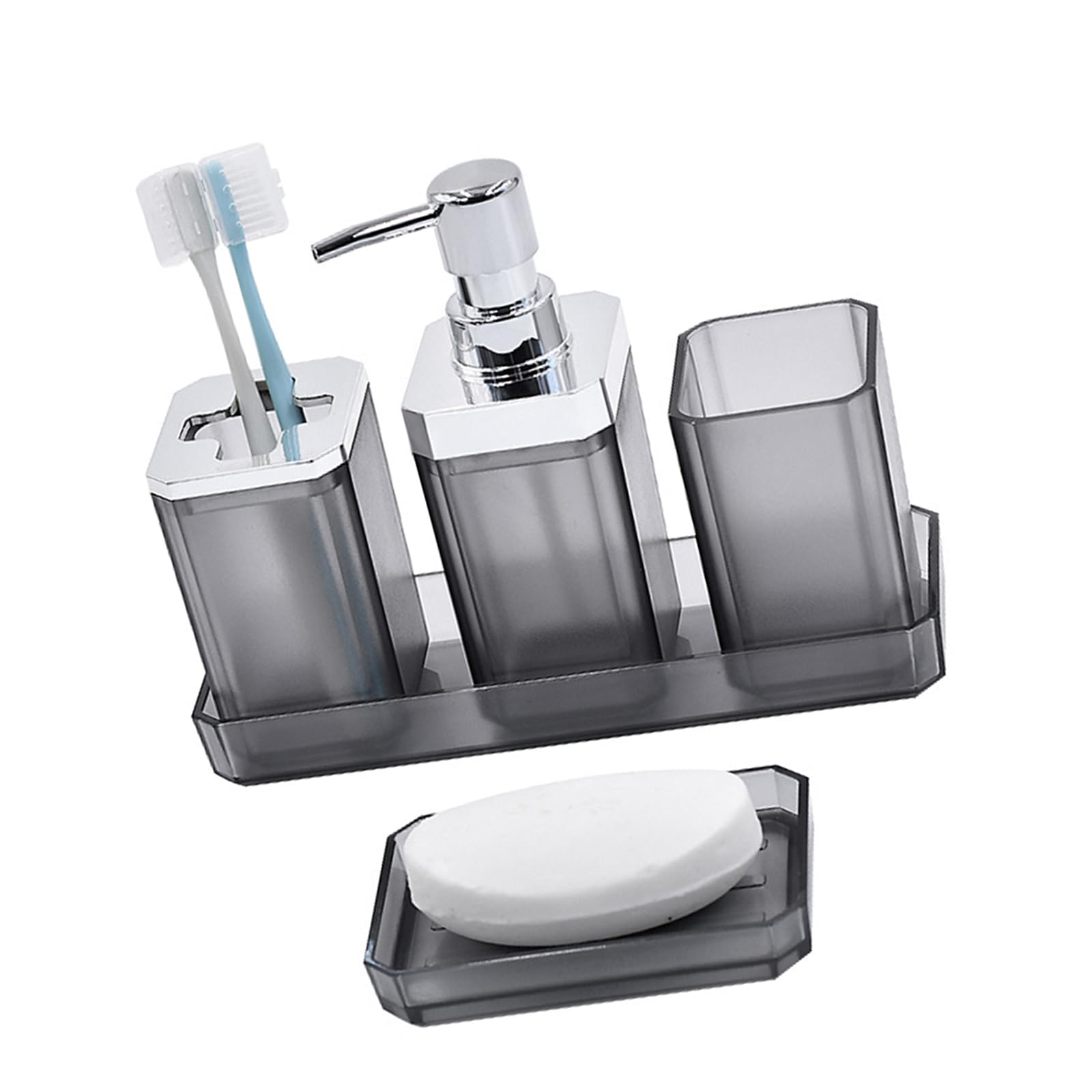 5Piece Modern Bathroom Organization Solution User Friendly Accessories Set Soap Dispenser Toothbrush Holder Tray Storage Set