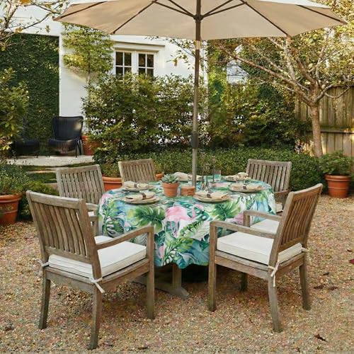 Image of EHouseHome Outdoor Indoor Tablecloth with Umbrella Hole for Oval Table,Waterproof Patio Table Cloths, Spring /Summer Table Covers with Zipper for Backyard Circular Table /BBQs /Picnic,60 x 84 inches
