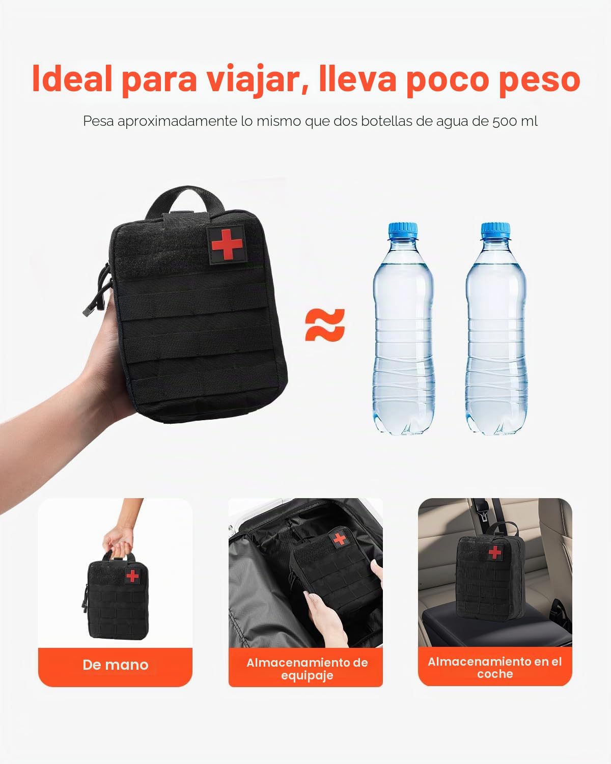 VEVOR Botiquín de Primeros Auxilios, Bolsa de Primeros Auxilios para Traumatismos de Nailon 600D 210 x 150 x 110 mm con 250 Piezas de Suministros Médicos para Deportes y Emergencias al Aire Libre