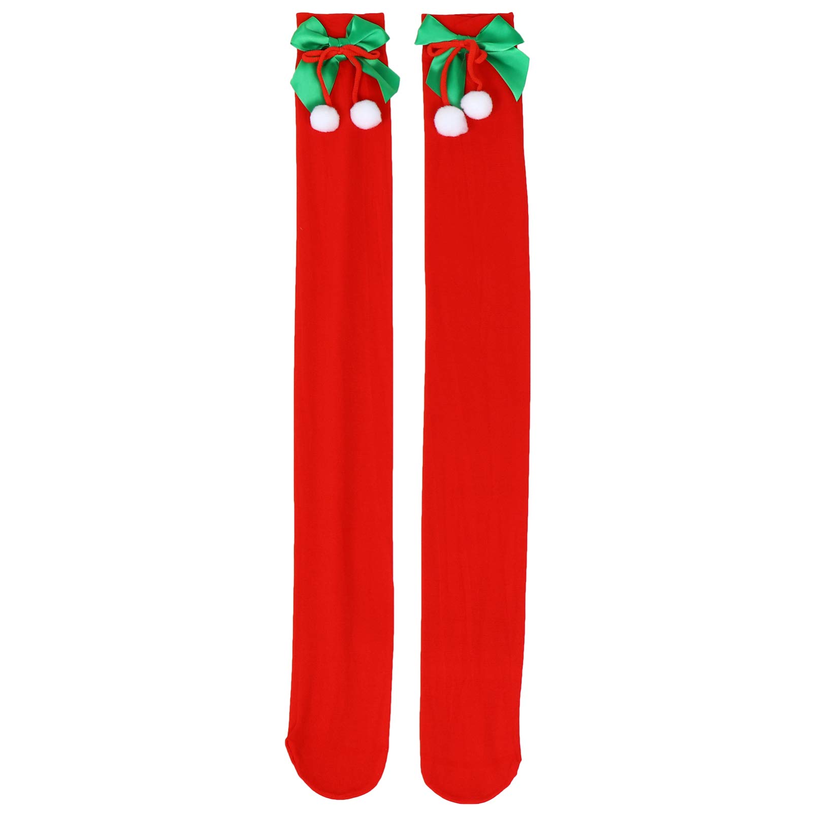GALPADA 1 Paire Chaussettes Costume Elfe Noël Santa Hiver Voyage Chauffe-Anniversaire Faveurs Rouge Accessoires Cadeau Adultes Filles Cosplay Pom Vacances Femmes Boules Robe