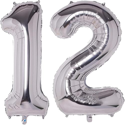 Globos gigantes de 40 pulgadas con el número 12, globos de aluminio gigantes plateados de helio número 12 21 para fiesta de cumpleaños de 12 y 21