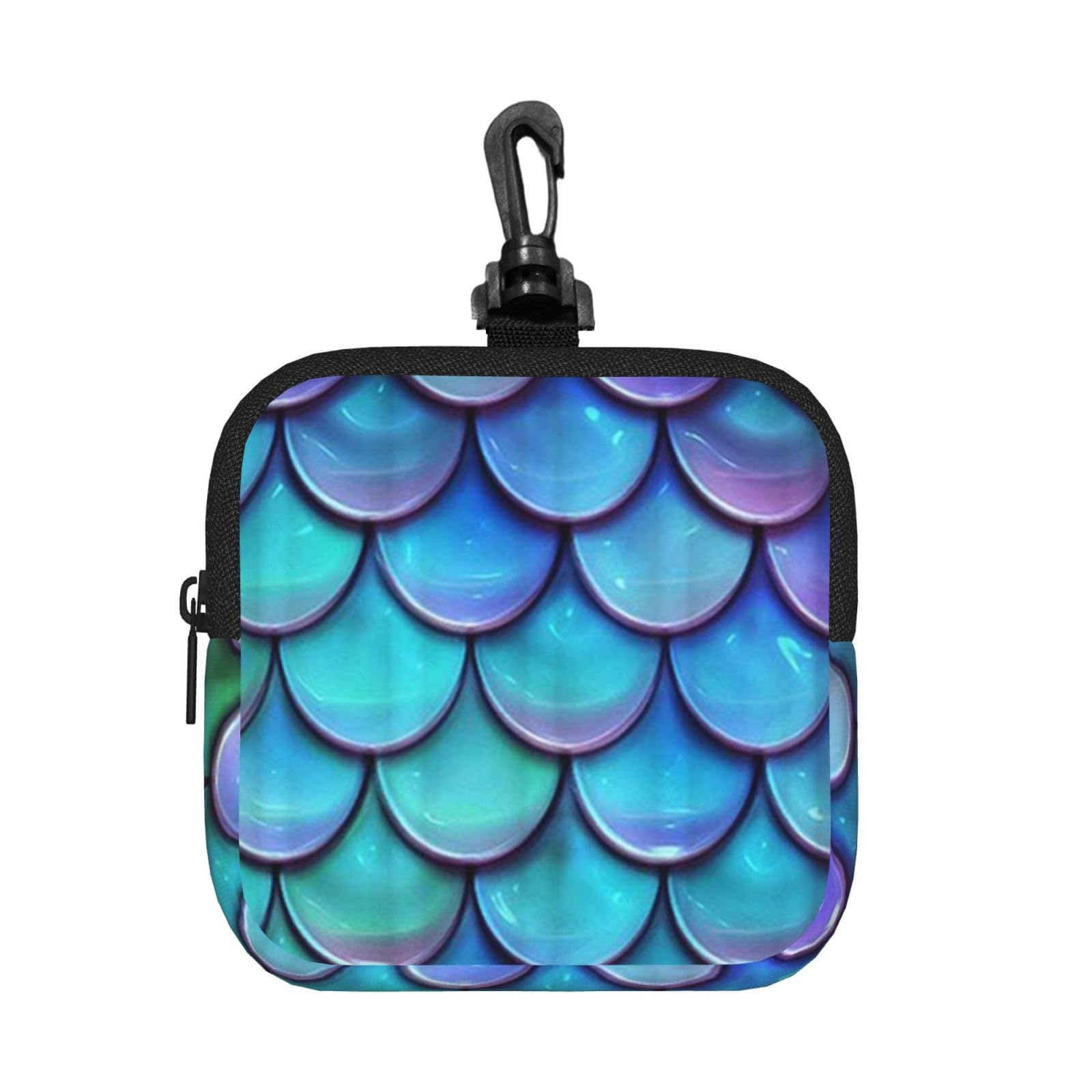 Ercgad Unisex Black Mermaid Teal Fish Print Square Storage Bag Travel Toiletry Cosmetic Organizer Pouch Lightweight Reusable