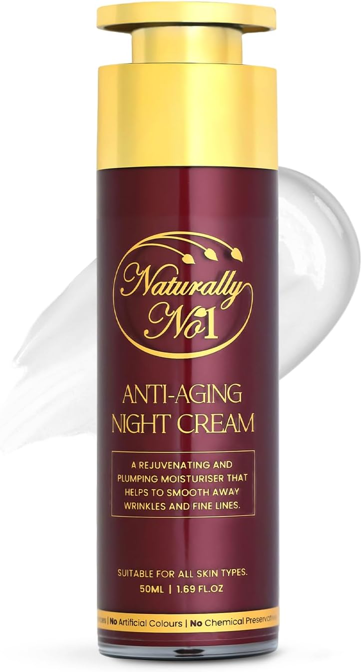 Naturally No1 Anti-Aging Night Cream – Rejuvenating Skin Care Moisturizer with Collagen & Hyaluronic Acid for Wrinkles, Fine Lines, and Skin Regeneration – Suitable for All Skin Types – 50ml