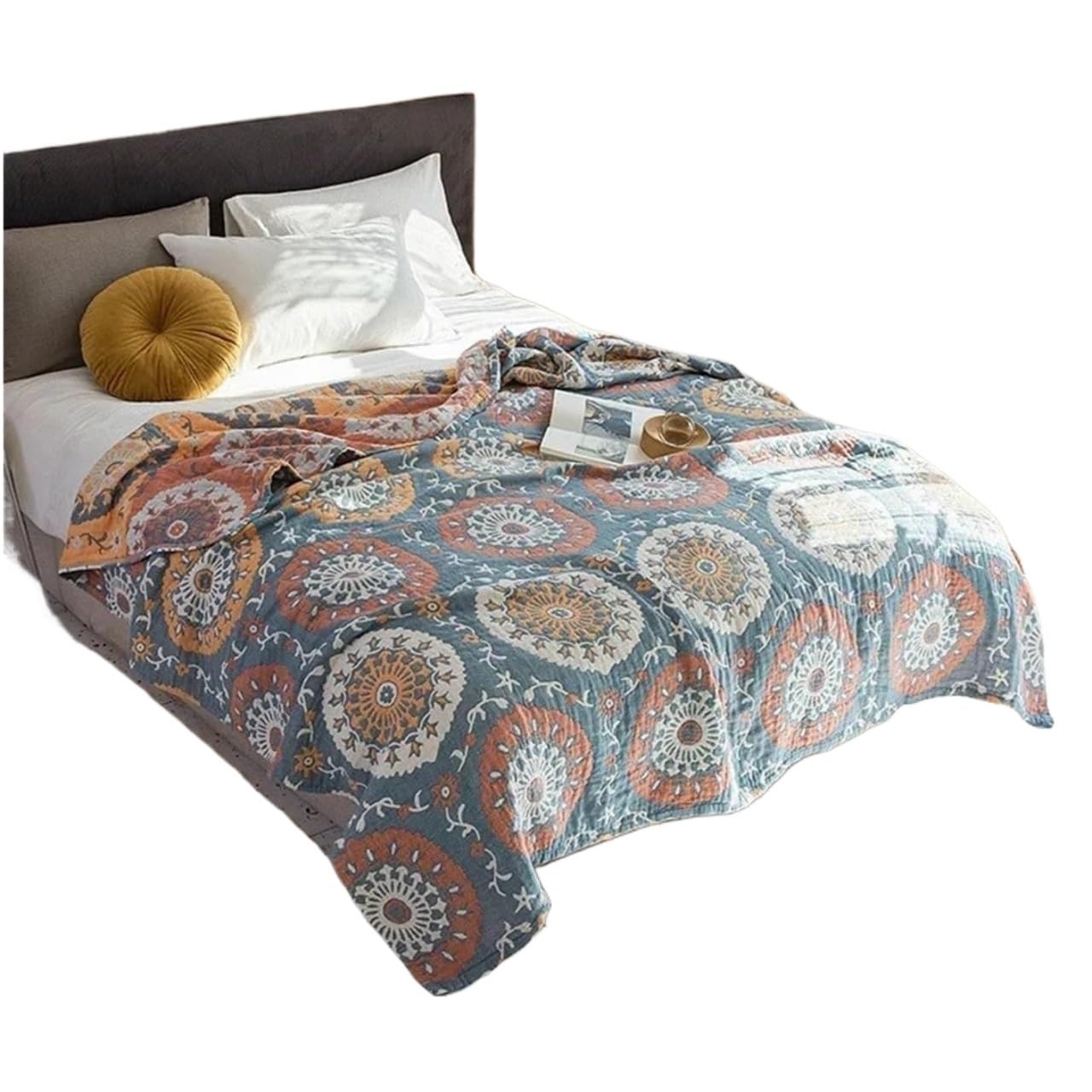 HKSDKABOP Multicolor Muslin Throw Blanket Multiple Sizes Breathable Bedspread(Color2,150x200cm)