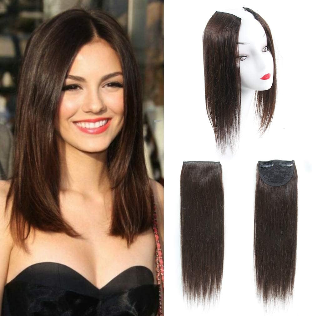 Gramercy Hair 2 Pieces Dark Brown Natural Hair Clip in Hair Extensions 14inch,Straight Hairpiece