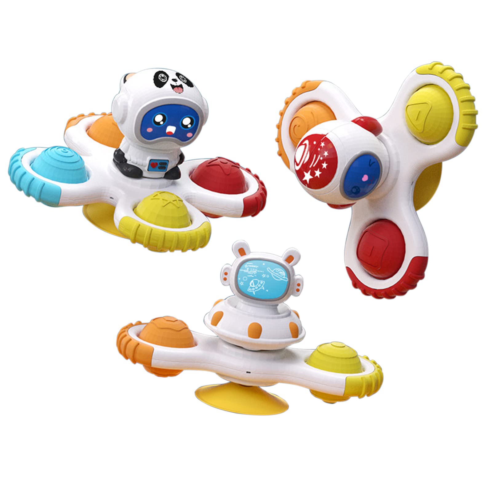 Baby Spin Rattle Set 3 Pcs, Suction Cup Infant Spinner - Sensory Bath Sucker, Travel Busy Teething Toy for Toddlers, Gifts 1-3 Yr Boy/Girl