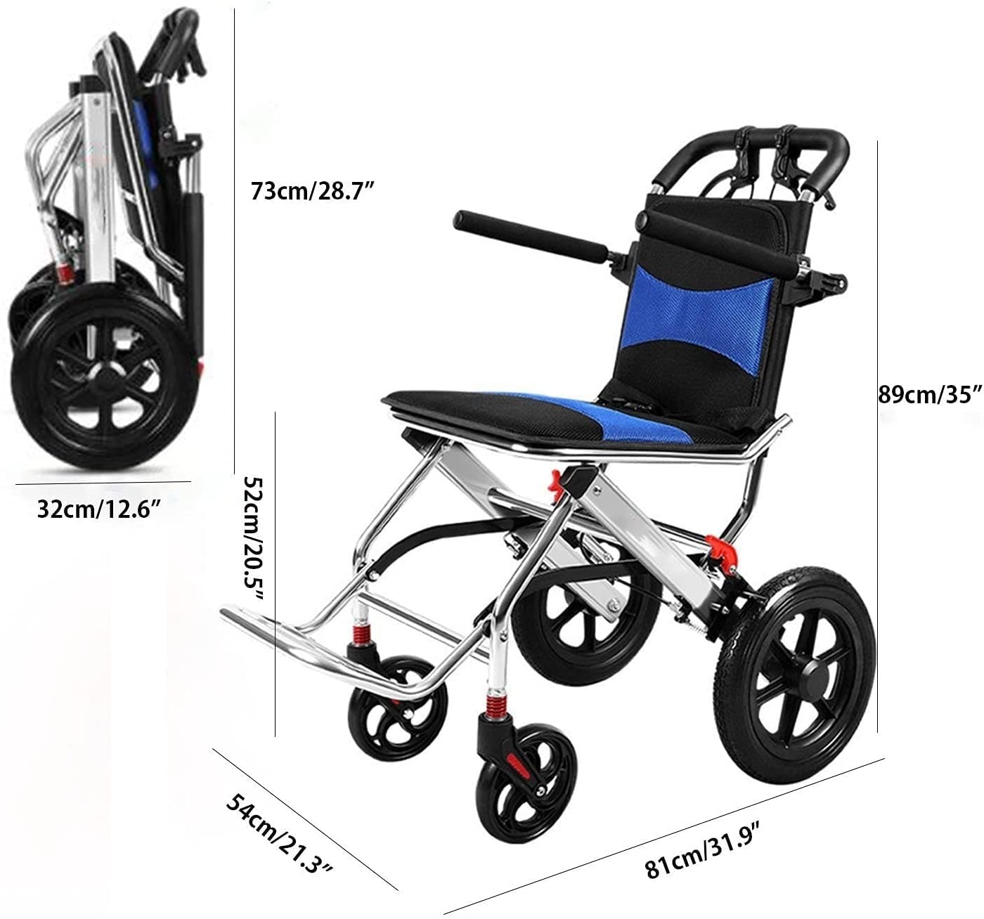 Lekki Transportowy Mobilny Wózek Inwalidzki Dla Dorosłych, Ultralekki Składany Lekki Transportowy Mobilny Wózek Inwalidzki, Przenośny Transport Ze Stopu Aluminium Lekki Transportowy Mobilny Wózek Inw