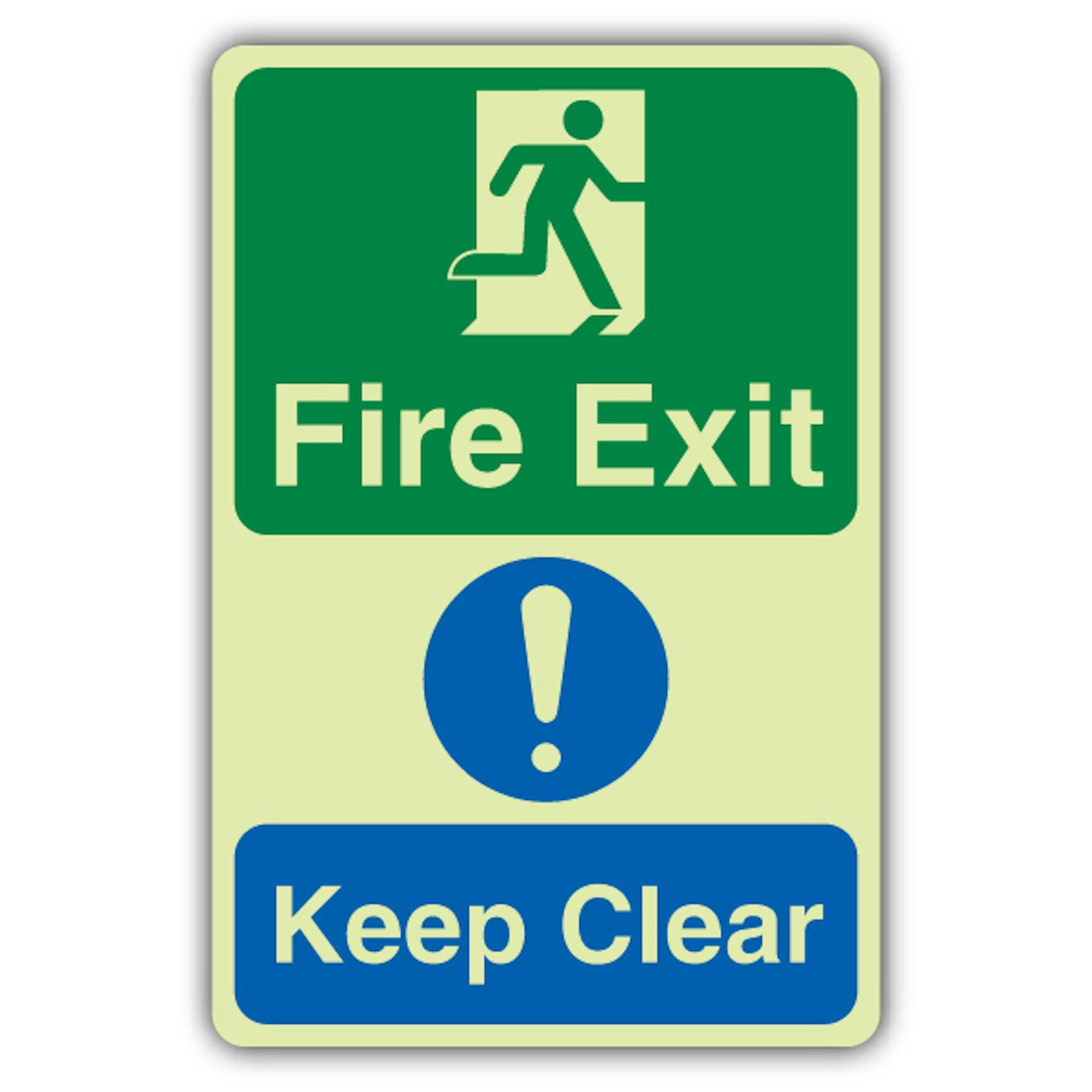 V Safety - Señal de emergencia que brilla en la oscuridad, 300 x 450 mm, hecha de vinilo autoadhesivo de doble brillo, señalización de seguridad contra incendios, fabricada en Gran Bretaña